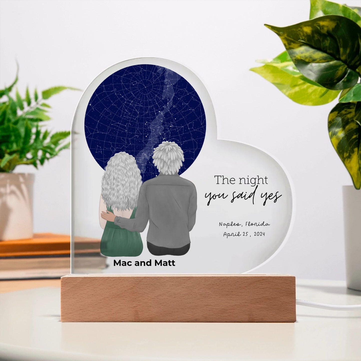 Personalized "The Night" Constellation Acrylic Heart Plaque