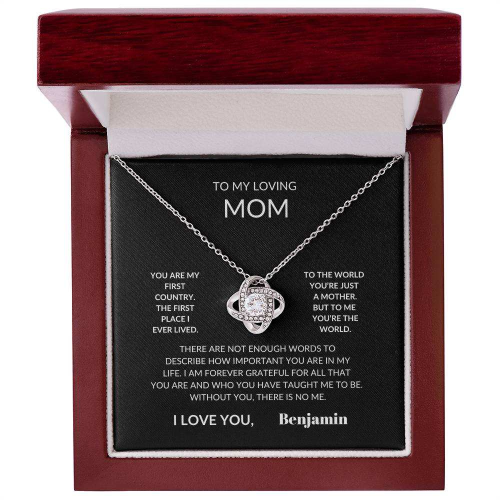 To My Loving Mom From Your Son Love Knot Necklace- Personalized.