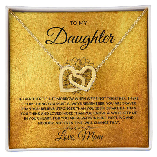 To My Daughter Love Mom Interlocking Heart Necklace- GOLD