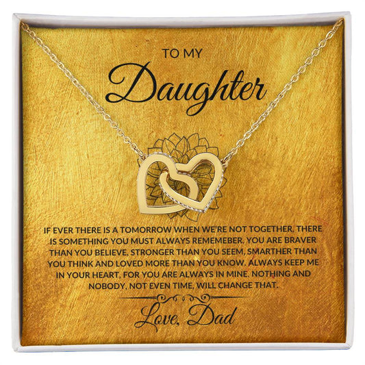 To My Daughter From Dad Interlocking Hearts Necklace- GOLD