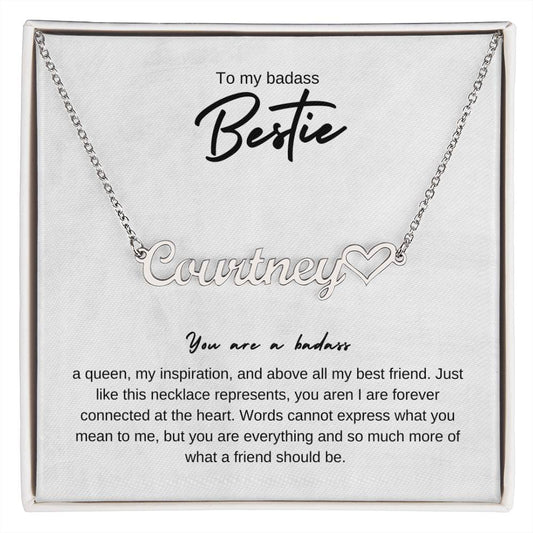 To My Badass Bestie Heart Name Necklace